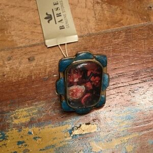 NWT Barse Scenic Red Florals Blue Apatite Golden Statement Ring